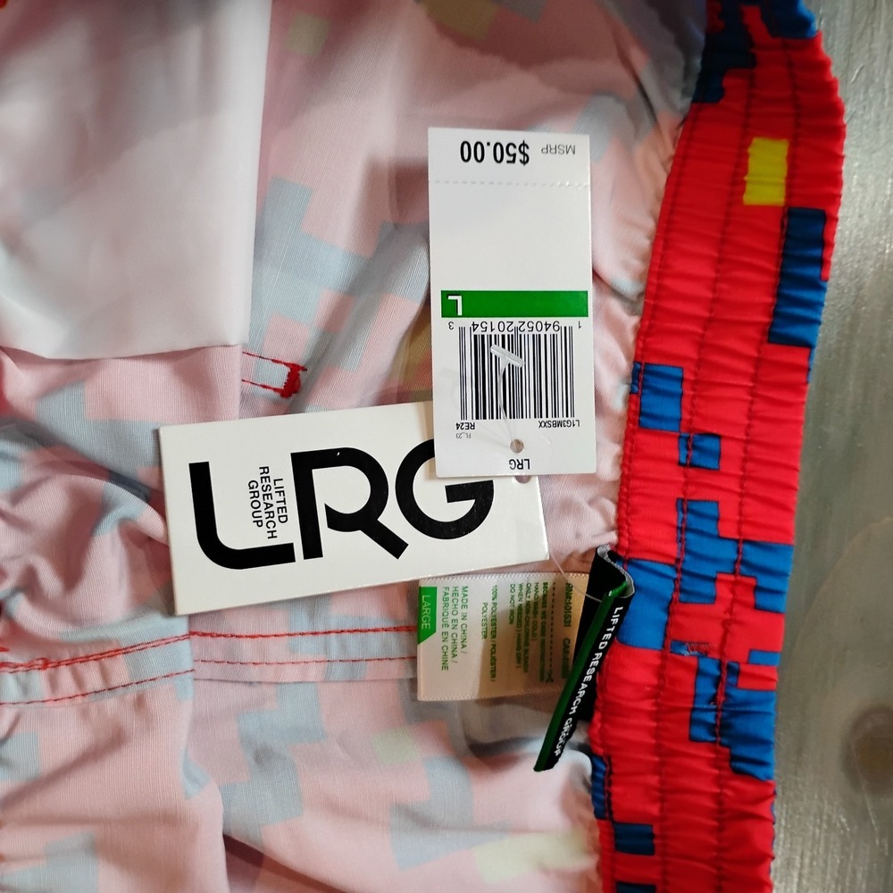 NWT LRG Lifted Research Group Swim Trunks Men's Large Board Shorts Red Pixels - Picture 5 of 8